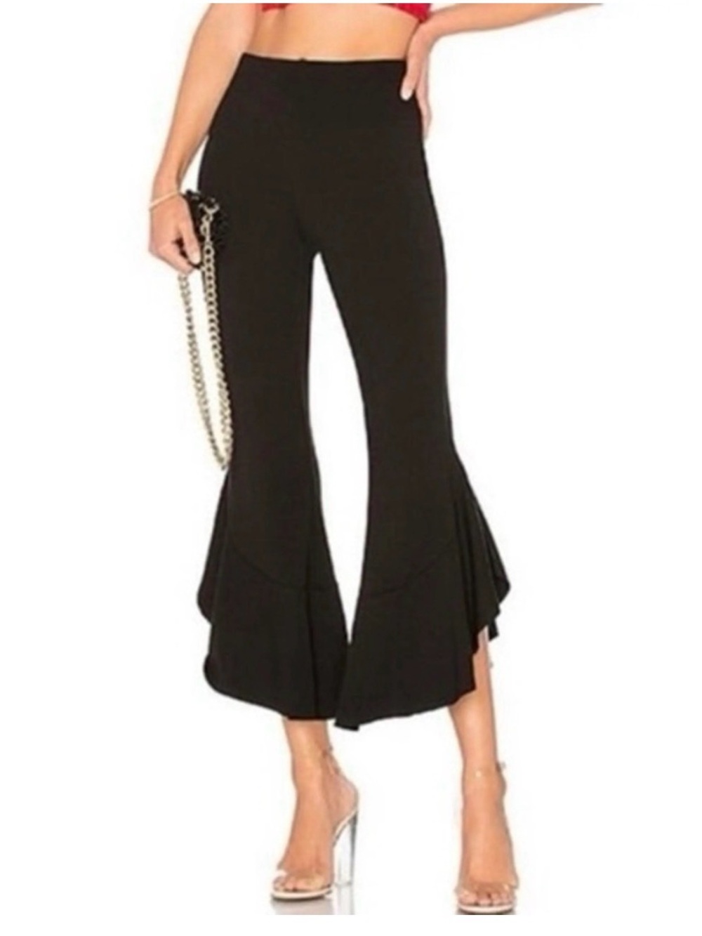 Bailey 44 Petunia Ruffled Hem Pants Black Cropped Women’s Size Small